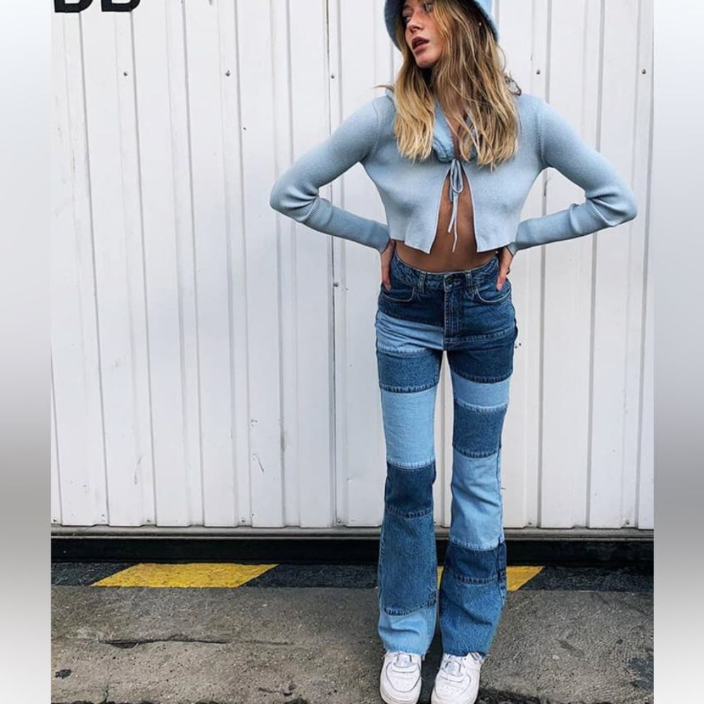 Subdued Patchwork Soft Flared Jeans Size 24 - image 2